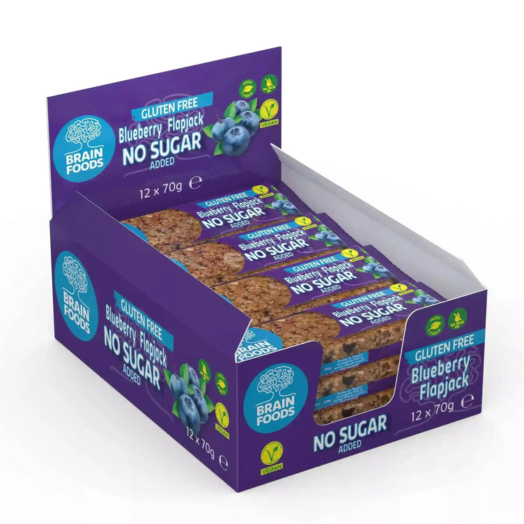 Box veganer Blaubeer-Flapjack 70g Brain Foods 12 Stück