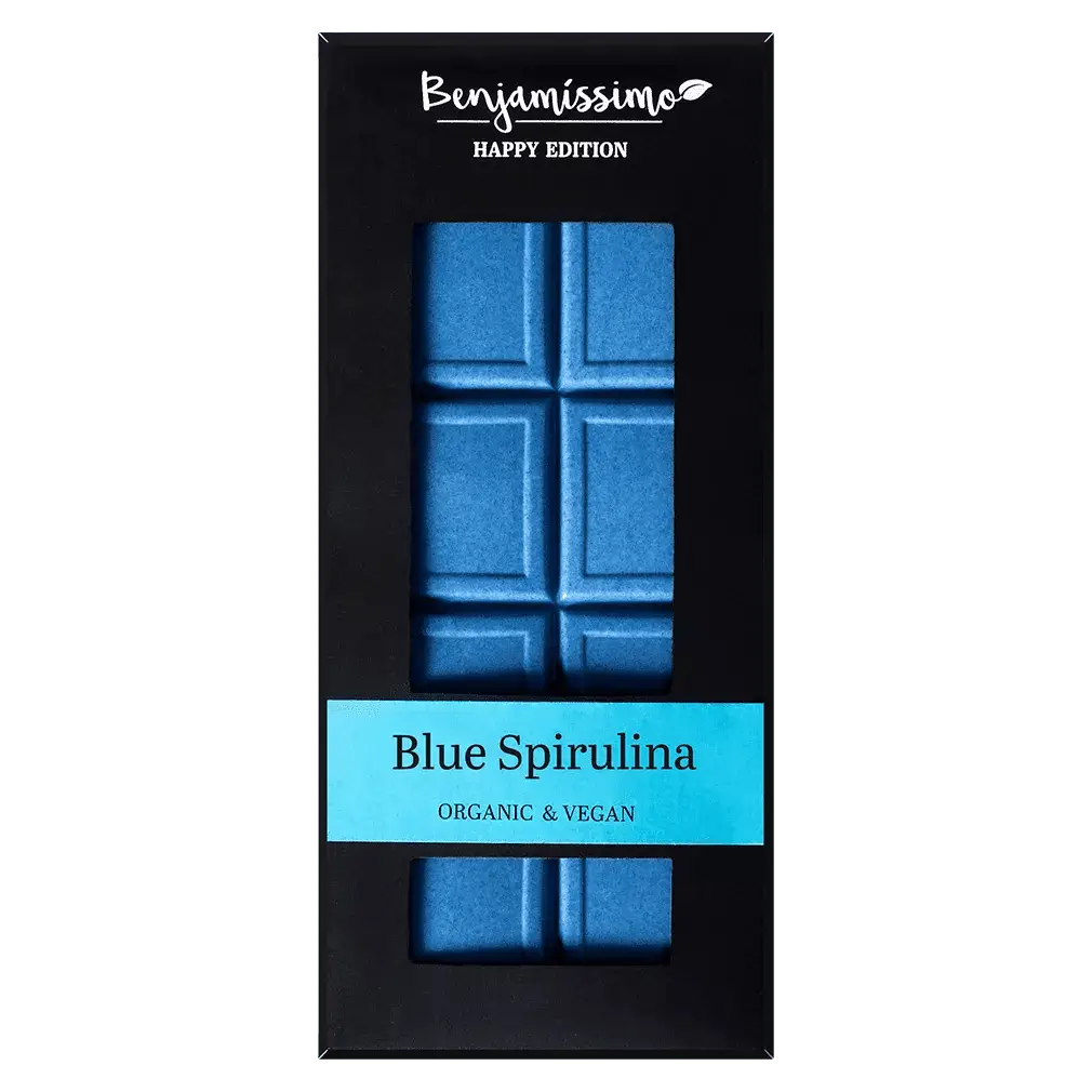 Bio vegane glutenfreie Schokolade Blue Spirulina 60g Benjamissimo Happy Edition - Bulgarian TreasuresBulgarian Treasures
